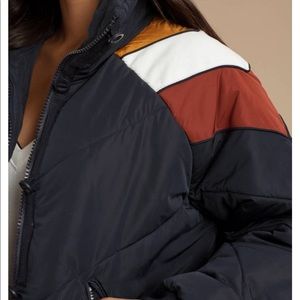 Chevron Heidi Puffer Jacket - Navy